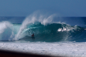 Lone bodyboarder at Off the Wall.